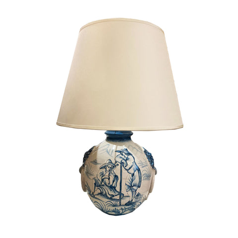 LEONA Lampe avec abat-jour SALONA céramique artisanale avec décorations bleues 44x62 cm