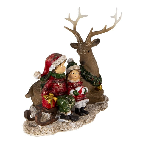 CLAYRE E EEF Decorazione addobbo natalizio bambini con renna seduti 17x11x16 cm
