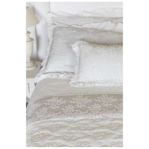 CHEZ MOI Cushion cover with white Flora lace, 100% Made in Italy "Colette" Classic, Shabby Chic