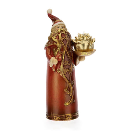 HERVIT Grande décoration de Noël Père Noël en porcelaine rouge avec bougie h22 cm